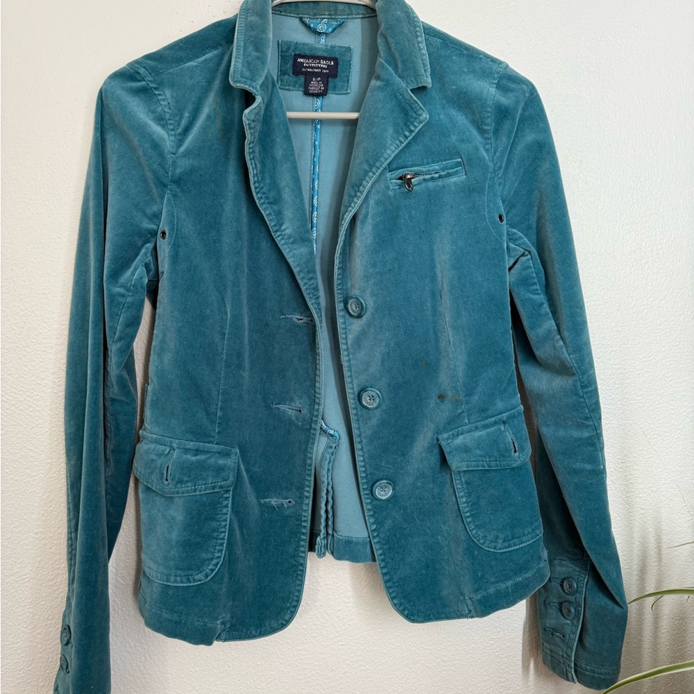 American Eagle Outfitters Teal Velvet Blazer